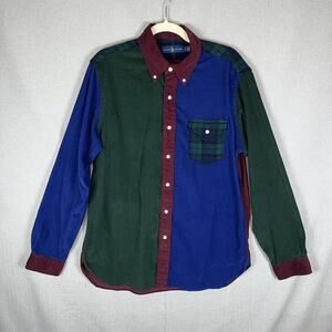 Ralph Lauren Polo Corduroy Shirt Mens Size Large Plaid Color Block Button Down